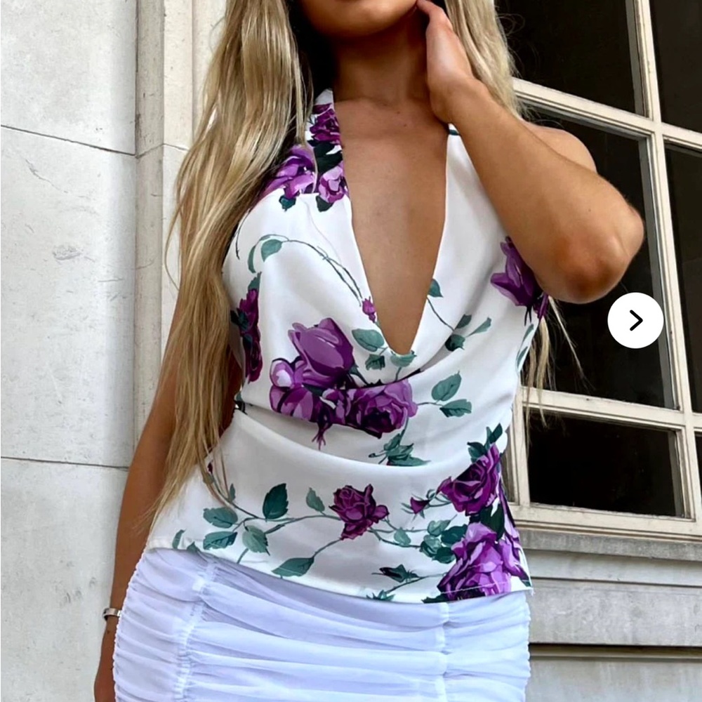 Fashion Nova Purple Floral Halter Top